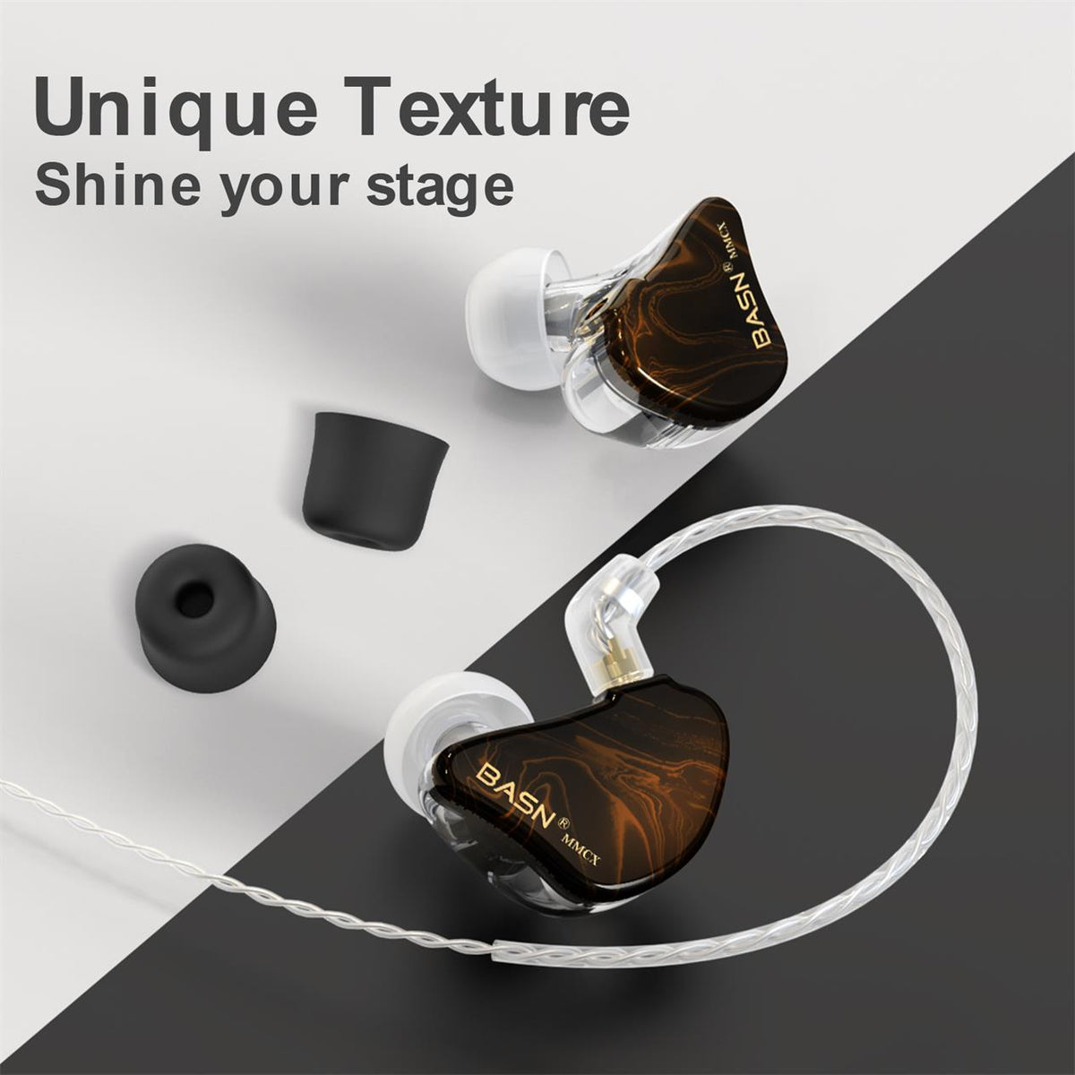 BASN MMCX Triple Driver In Ear Monitor Headphones (Golden