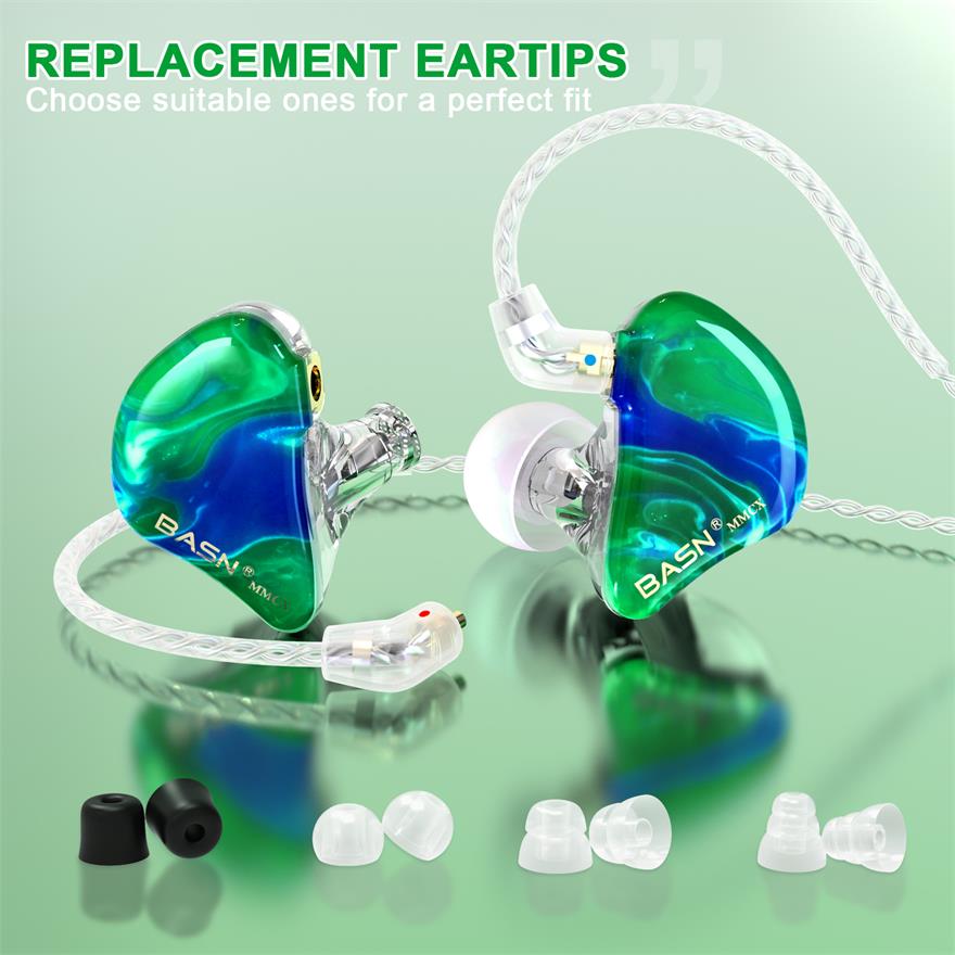 BASN MMCX Triple Driver In Ear Monitor Headphones (Ice Green)