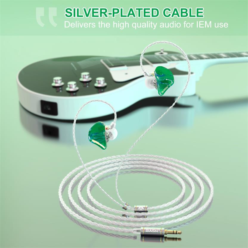 BASN MMCX Triple Driver In Ear Monitor Headphones (Ice Green)