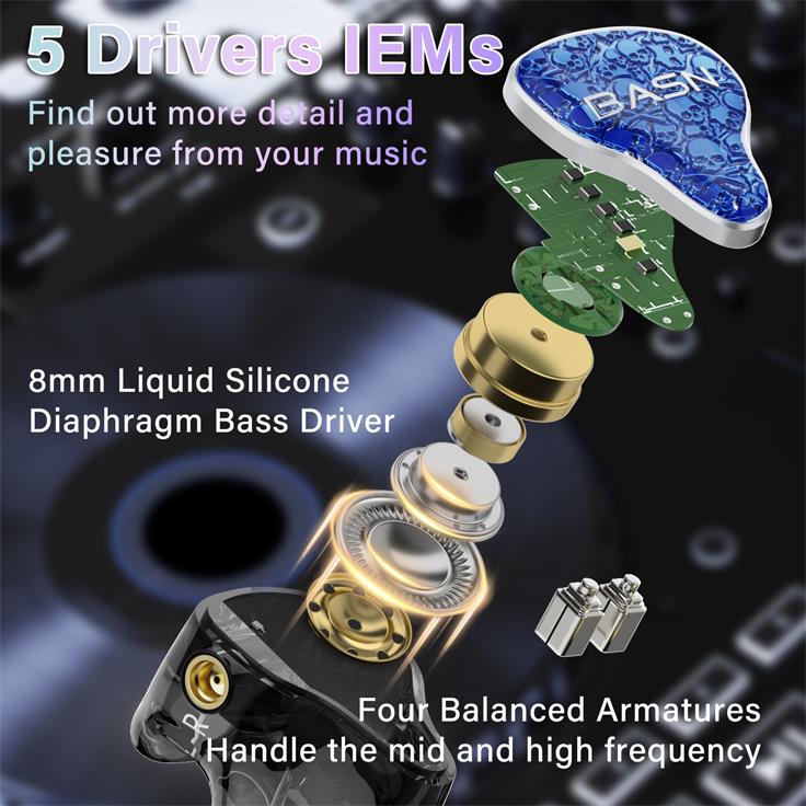 BASN Bmaster5 (1DD+4BA) MMCX connector In Ear Monitor Headphone (Blue)