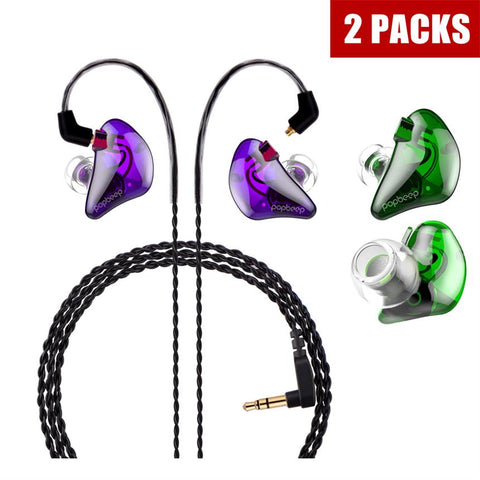 Clearance Sale-Popbeep Bsinger Popstar 2 packs In Ear Monitor Headphones (Purple&Green)
