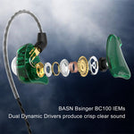 basn bsinger in ear monitors headphones noise isolation earphones dual dynamic drivers comfortable earbuds headsets for musicians singers drummers MMCX Amazing Sound Sturdy and Durable Cables Clearance Sale-BASN Bsinger BC100 In-Ear Monitor Headphones DISCOUNT basn in ear monitor headphone for musician singer drummer shure iem westone earphone KZ in ear sennheiser custom in ear factory and manufacturer OEM ODM supplier and agent