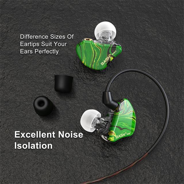 BASN MMCX Triple Driver In Ear Monitor Headphones (Forest Green)