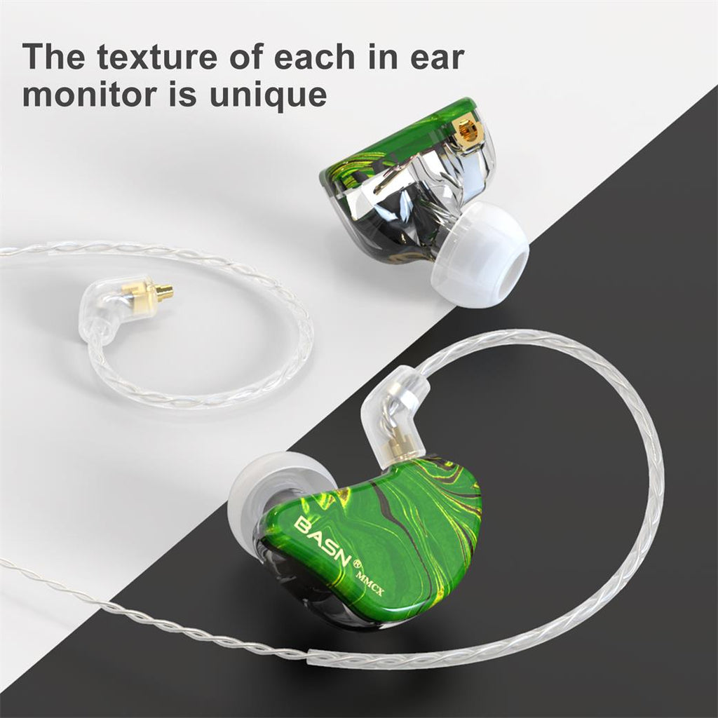 BASN MMCX Triple Driver In Ear Monitor Headphones (Forest Green)